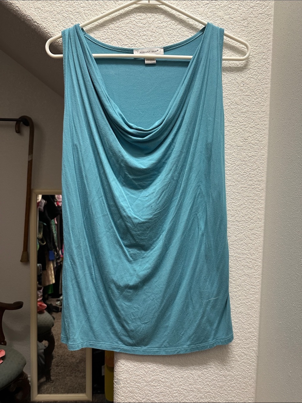 august silk Teal Sleeveless Cowl Tank